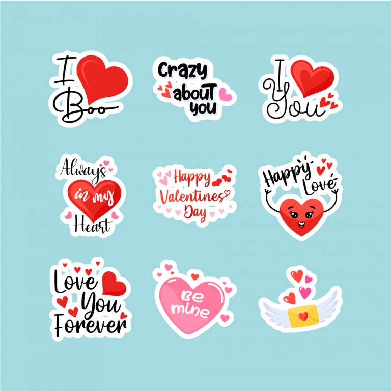 Pack of love stickers with hearts Royalty Free Vector Image